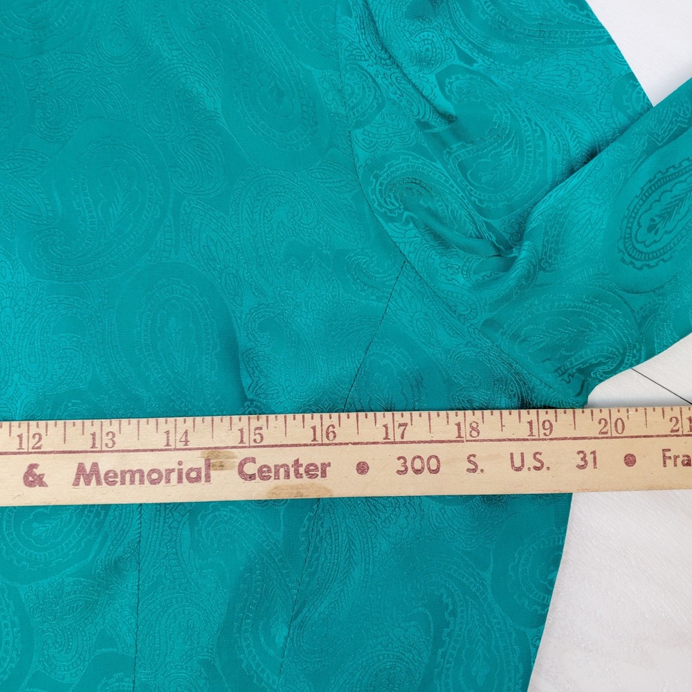 Papell Petites Vintage 100% Silk Teal Paisley Jacquard Skirt Suit Set 12P Luxury - Picture 6 of 16